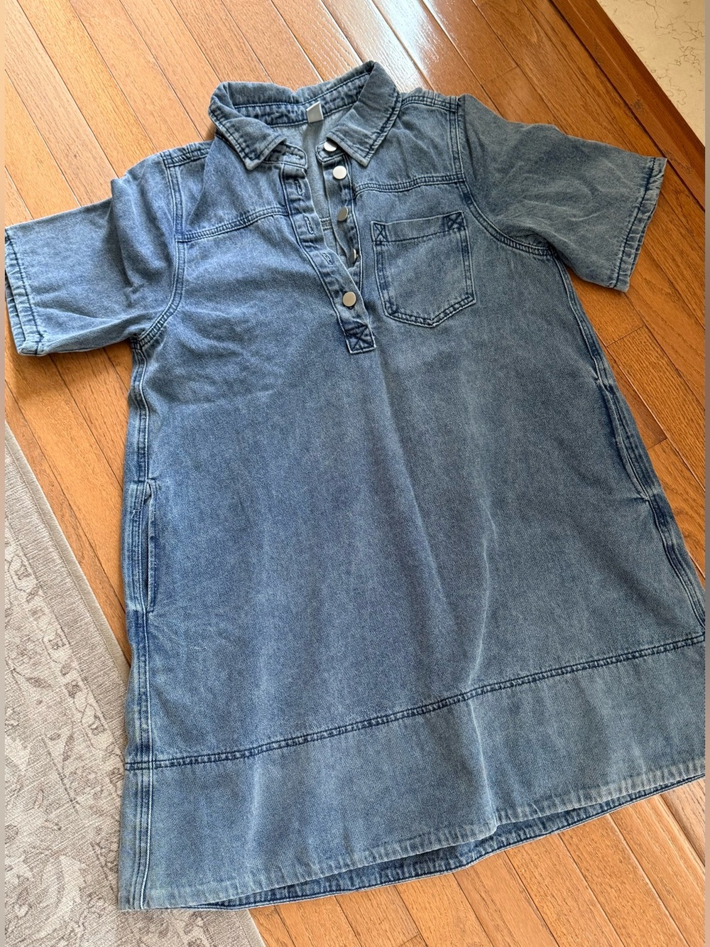 Women’s Short-Sleeve Denim Button-Front Shirt Mini Dress - Blue